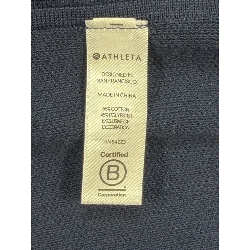 Athleta Sweater Women XS Navy Blue Excellent Diagonal Stripe Thumbhole Crew Neck
